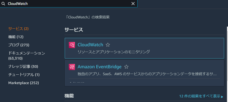 CloudWatchを選択