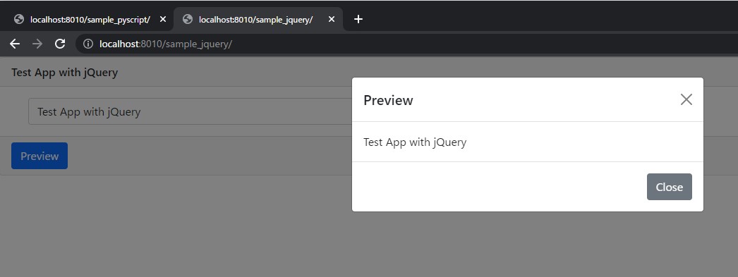 jQueryのテストアプリプレビュー表示