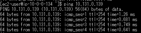 TransitGateway疎通確認aからbにpingが返ってきた