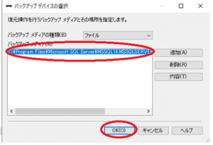 （６） 選択したDBに間違いがないことを確認し、OKボタンをクリック