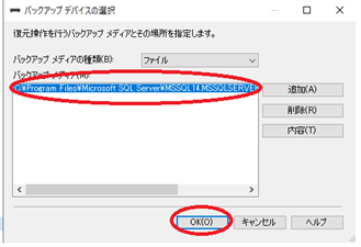 （６）	選択したDBに間違いがないことを確認し、OKボタンをクリック